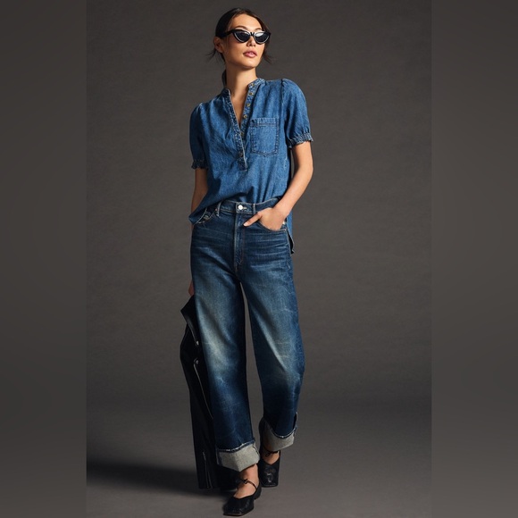 Anthropologie Pilcro denim chambray henley top small - Picture 2 of 4